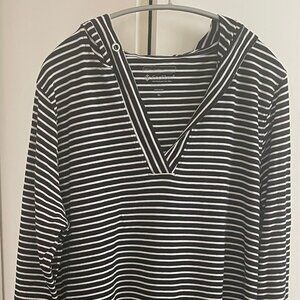 Coolibar Catalina Beach CoverUp Swim Dress UPF 50+ Black & White Striped Hood XL